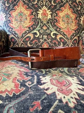 Diesel Two-Tone Tan and Dark Brown Leather Belt